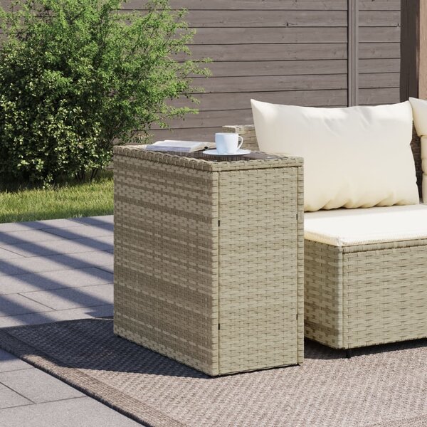 Világosszürke polyrattan kerti kisasztal üveg lappal58x27,5x55cm
