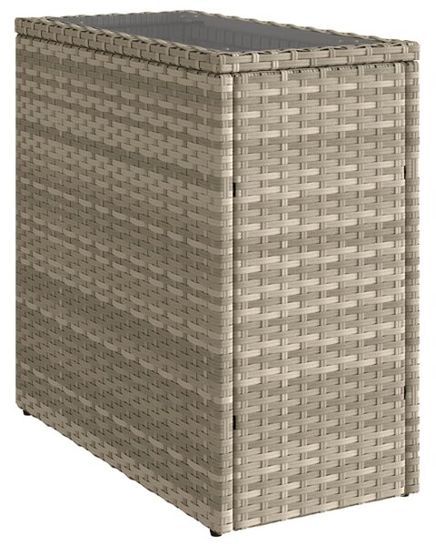 Világosszürke polyrattan kerti kisasztal üveg lappal58x27,5x55cm