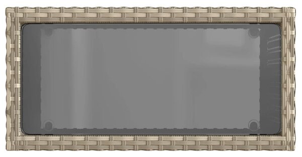 Világosszürke polyrattan kerti kisasztal üveg lappal58x27,5x55cm
