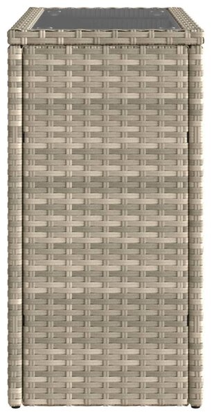 Világosszürke polyrattan kerti kisasztal üveg lappal58x27,5x55cm