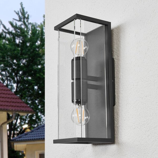 Lucande Annalea kültéri fali lámpa, 40 cm, 2-lámpás, IP54, Fekete, Alumínium, Modern