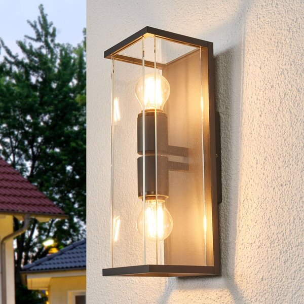 Lucande Annalea kültéri fali lámpa, 40 cm, 2-lámpás, IP54, Fekete, Alumínium, Modern
