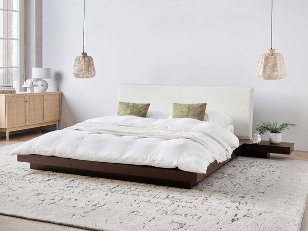 Ágy LED világítással Műbőr ZEN 160 x 200 cm Sötét kőris