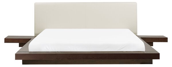 Ágy LED világítással Műbőr ZEN 160 x 200 cm Sötét kőris