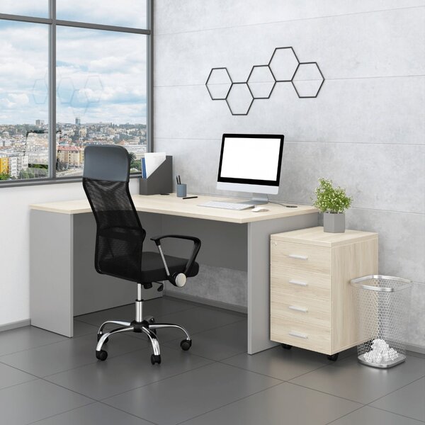 Irodabútor garnitúra SimpleOffice 2, 140 cm, bal, világos tölgy / szürke
