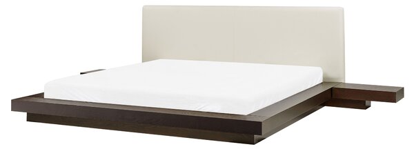Ágy LED világítással Műbőr ZEN 160 x 200 cm Sötét kőris
