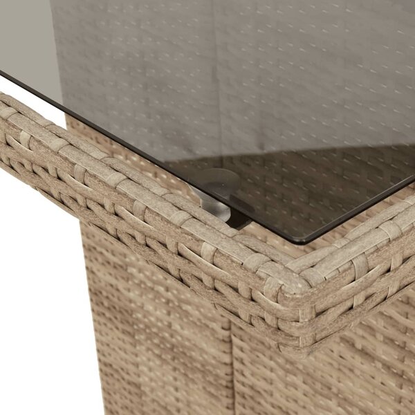 Bézs polyrattan üveglapos kerti asztal 190 x 80 x 75 cm