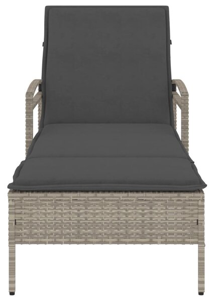 Világosszürke polyrattan napozóágy párnával 63x200x81 cm