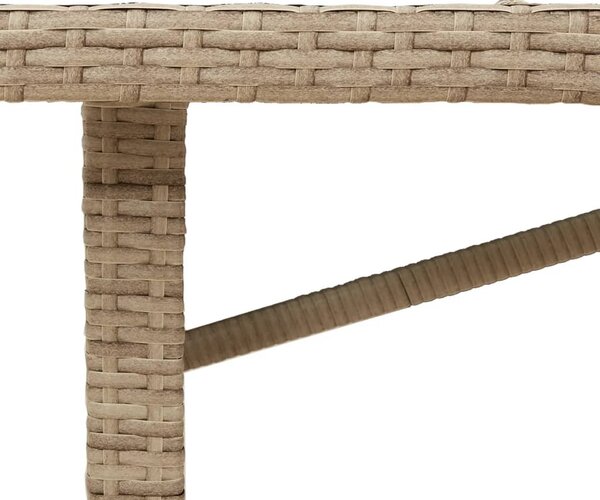 Bézs polyrattan üveglapos kerti asztal 190 x 80 x 75 cm
