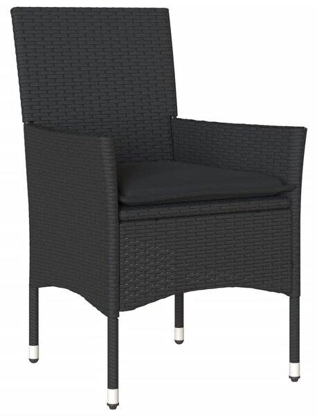 3 részes fekete polyrattan/üveg kerti étkezőgarnitúra párnákkal