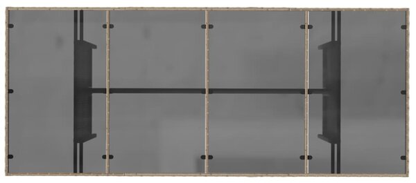 Bézs polyrattan üveglapos kerti asztal 190 x 80 x 75 cm
