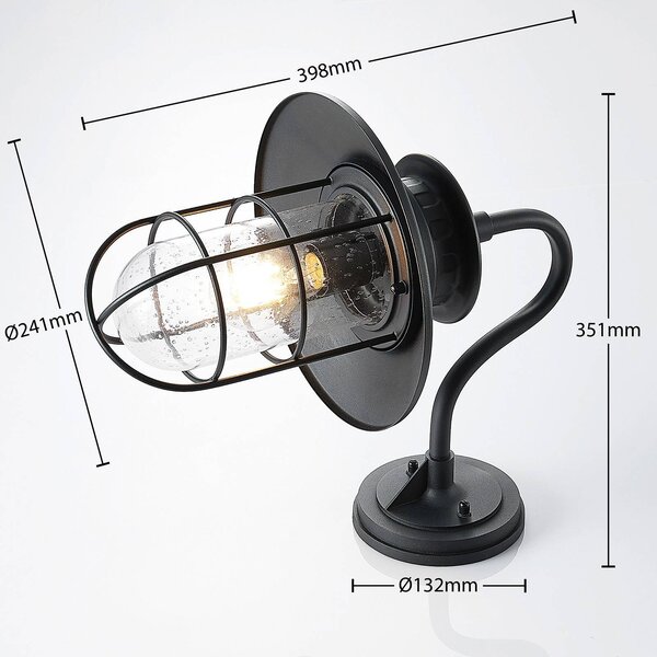 Lindby kültéri fali lámpa Kyan, magasság 40 cm, fekete, IP44, E27, dimmelhető, Fekete, fém, Antik