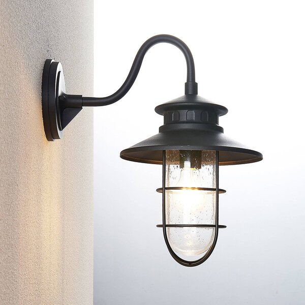 Lindby kültéri fali lámpa Kyan, magasság 40 cm, fekete, IP44, E27, dimmelhető, Fekete, fém, Antik
