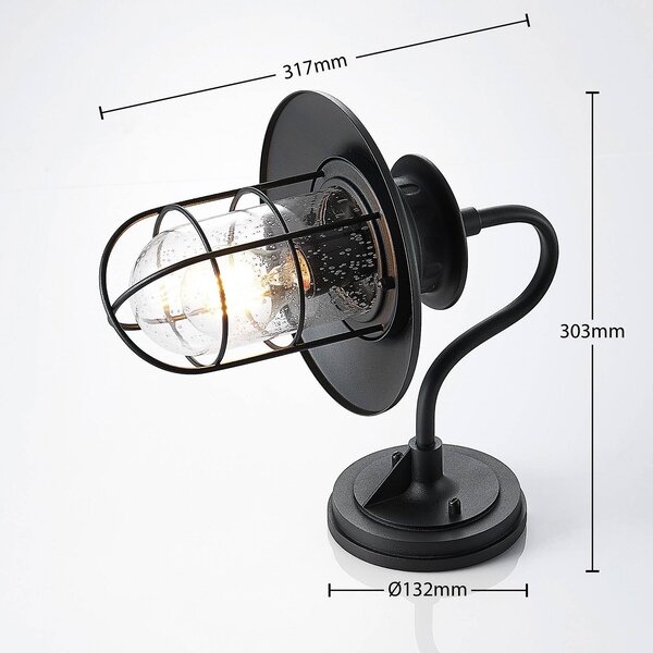 Lindby kültéri fali lámpa Kyan, magasság 32 cm, fekete, IP44, E27, dimmelhető, Fekete, Műanyag, Antik