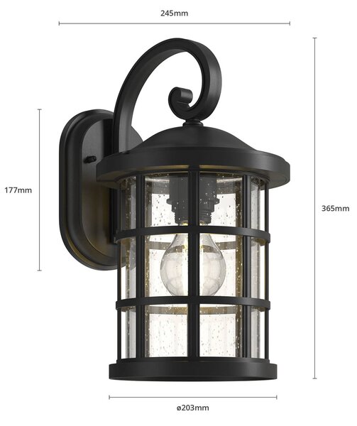 Lindby kültéri fali lámpa Ankea, fekete, magasság 37 cm, IP23, E27, dimmelhető, Fekete, Műanyag, Antik