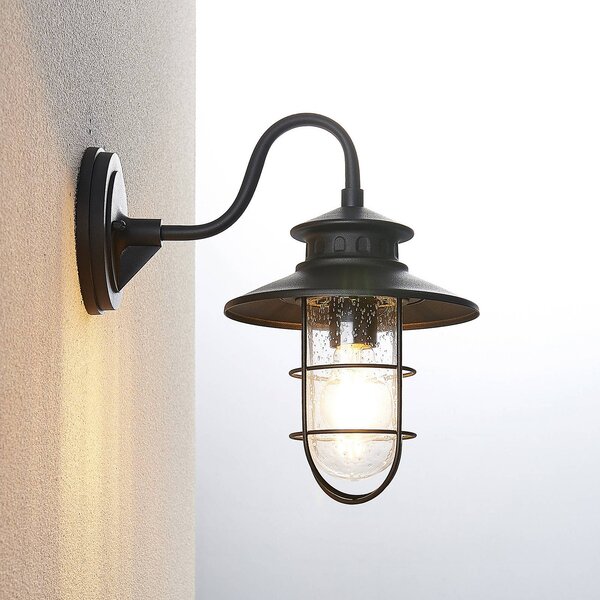 Lindby kültéri fali lámpa Kyan, magasság 32 cm, fekete, IP44, E27, dimmelhető, Fekete, Műanyag, Antik