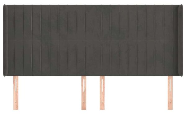 HomeElegance Bársony Ágyfejtámla Szárnyakkal - Sötétszürke - 203x16x118/128 cm