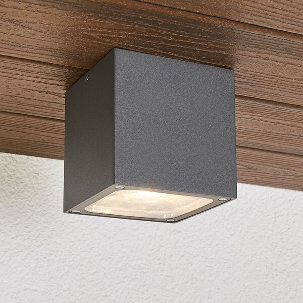 Lucande LED mennyezeti világítás Tanea, 12x12 cm, sötét szürke, IP54, Alu / szürke / cink, Alumínium, Modern