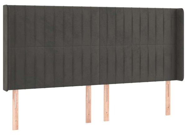 HomeElegance Bársony Ágyfejtámla Szárnyakkal - Sötétszürke - 203x16x118/128 cm