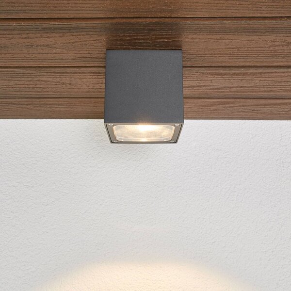 Lucande LED mennyezeti világítás Tanea, 12x12 cm, sötét szürke, IP54, Alu / szürke / cink, Alumínium, Modern