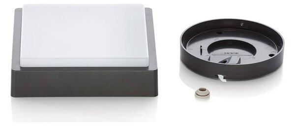 Lindby LED kültéri mennyezeti világítás Nermin, 22 cm, IP65, szögletes, Fekete, Műanyag, Modern