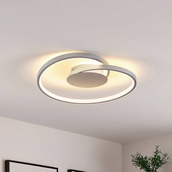 Lucande LED mennyezeti lámpa Enesa, Ø 46 cm, 2.700 K, fényerőszabályozható, dimmelhető, Alu / szürke / cink, Hálószoba, fém, Modern