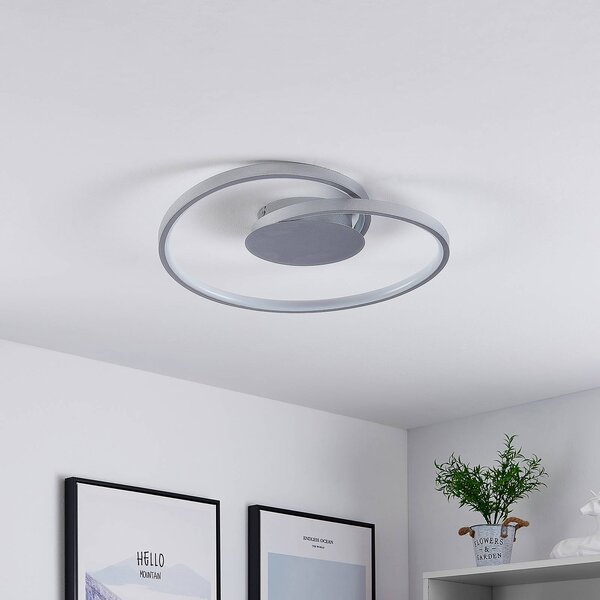 Lucande LED mennyezeti lámpa Enesa, Ø 46 cm, 2.700 K, fényerőszabályozható, dimmelhető, Alu / szürke / cink, Hálószoba, fém, Modern