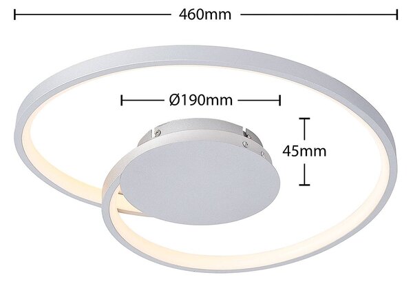 Lucande LED mennyezeti lámpa Enesa, Ø 46 cm, 2.700 K, fényerőszabályozható, dimmelhető, Alu / szürke / cink, Hálószoba, fém, Modern