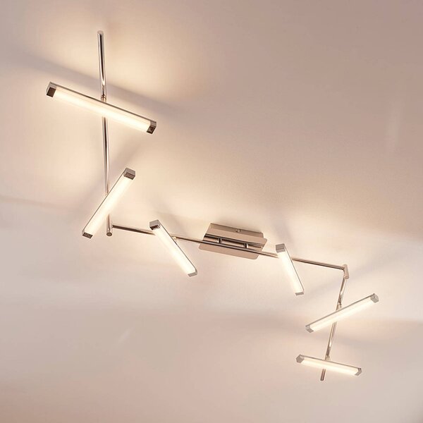 Lindby LED mennyezeti lámpa Pilou, 6 lámpás, dimmelhető, krómozott, dimmelhető, Króm / ezüst, Konyha, fém, Modern
