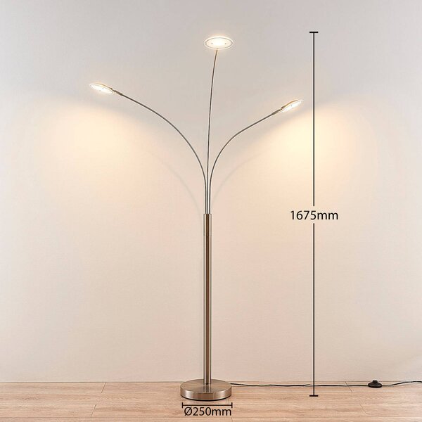Lindby Anea LED álló lámpa, 167 cm, 3 izzós, nikkel színű, Alu / szürke / cink, Nappali / Étkező, fém, Modern