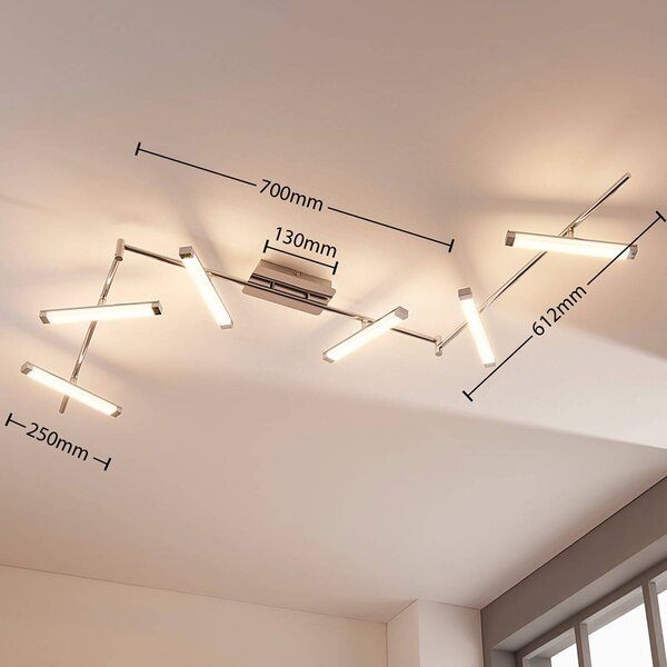 Lindby LED mennyezeti lámpa Pilou, 6 lámpás, dimmelhető, krómozott, dimmelhető, Króm / ezüst, Konyha, fém, Modern