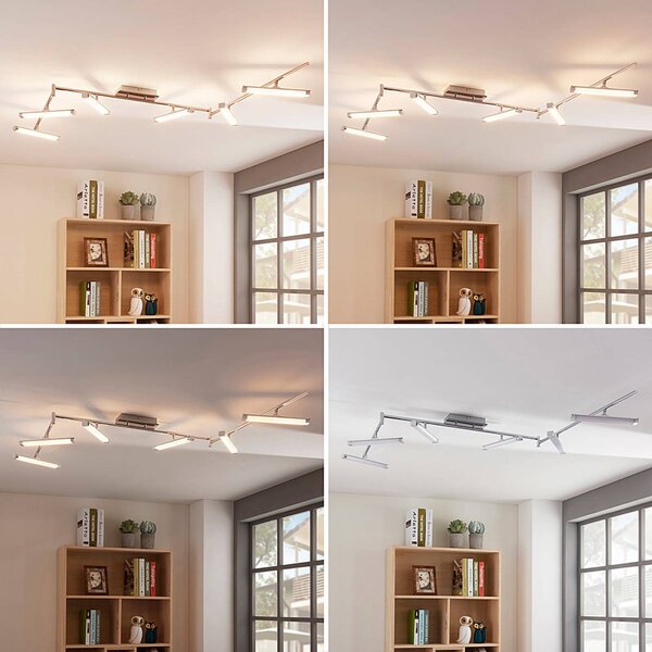Lindby LED mennyezeti lámpa Pilou, 6 lámpás, dimmelhető, krómozott, dimmelhető, Króm / ezüst, Konyha, fém, Modern
