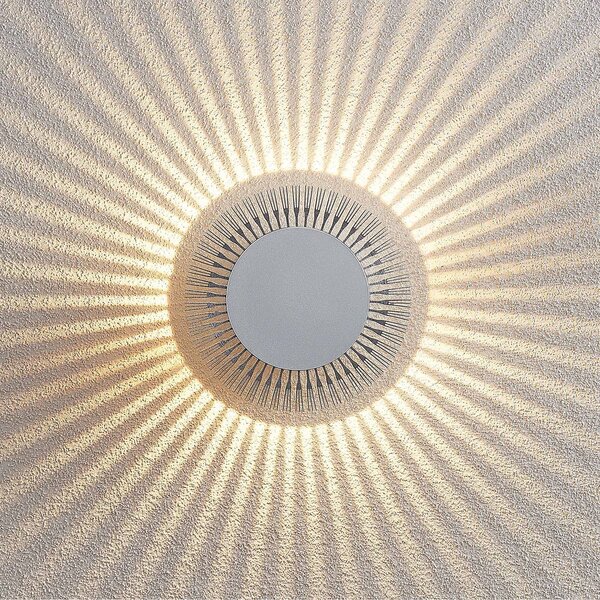 Lucande LED kültéri fali lámpa Keany, fém, Ø 16 cm, IP54, Alu / szürke / cink, Fürdőszoba, Alumínium, Modern