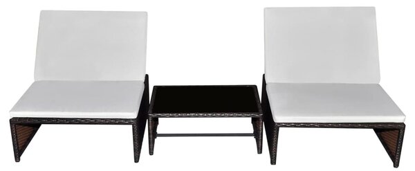 2 db barna polyrattan dönthető kerti szék asztallal