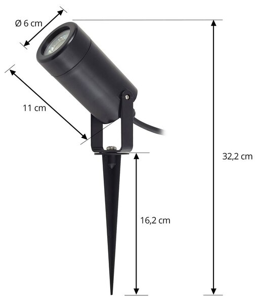 Lindby Thorgal földi tüskés lámpa, Ø 6 cm, fekete, 3 darabos készlet, dimmelhető, Fekete, Műanyag, Modern