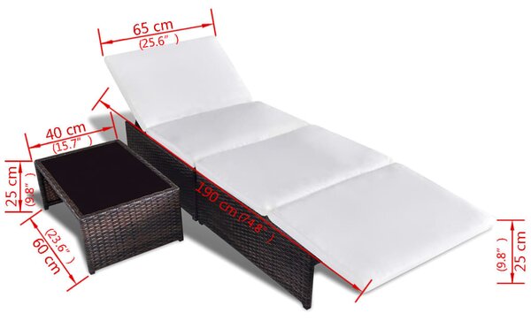 2 db barna polyrattan dönthető kerti szék asztallal