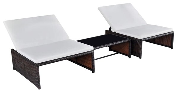 2 db barna polyrattan dönthető kerti szék asztallal