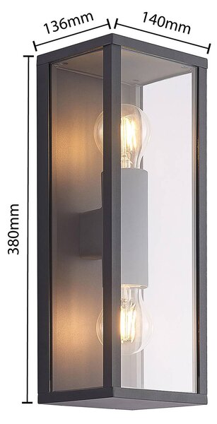 Lindby Peldar kültéri fali lámpa, világos, 2-lámpás, 38cm, fém, dimmelhető, Fekete, Alumínium, Modern