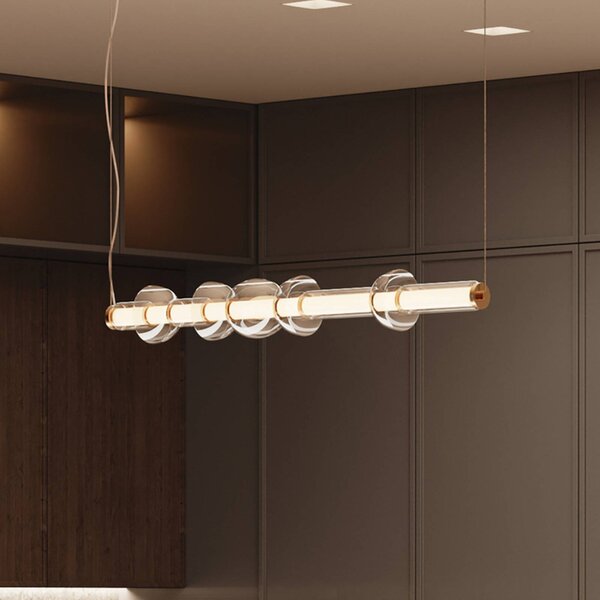 Maytoni Cosmo LED-es függőlámpa, sárgaréz, hossza 98 cm, üveg, Sárgaréz / arany, Nappali / Étkező, fém, Modern