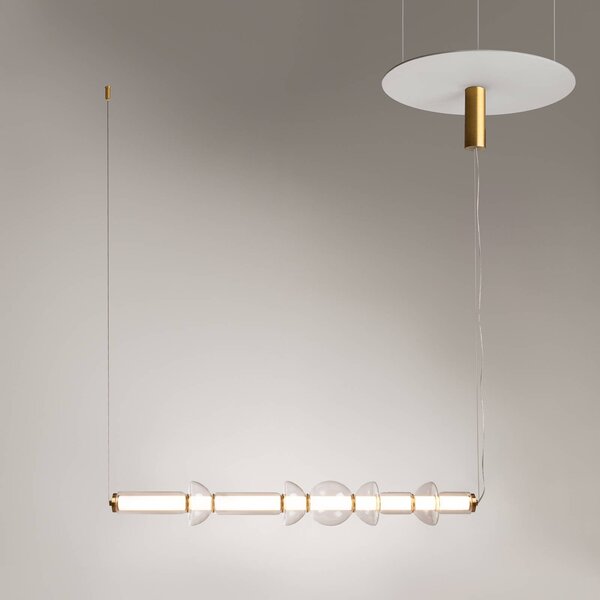 Maytoni Cosmo LED-es függőlámpa, sárgaréz, hossza 98 cm, üveg, Sárgaréz / arany, Nappali / Étkező, fém, Modern