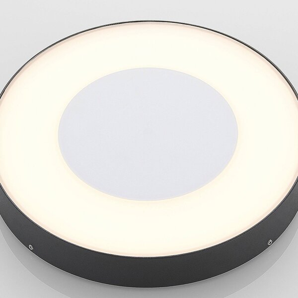 Lucande LED kültéri mennyezeti világítás Sora, kerek, érzékelő, IP54, Alu / szürke / cink, Alumínium, Modern