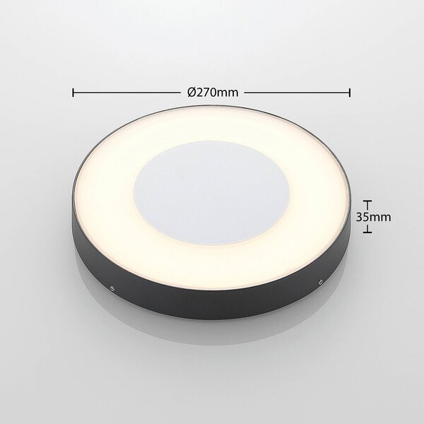 Lucande LED kültéri mennyezeti világítás Sora, kerek, érzékelő, IP54, Alu / szürke / cink, Alumínium, Modern