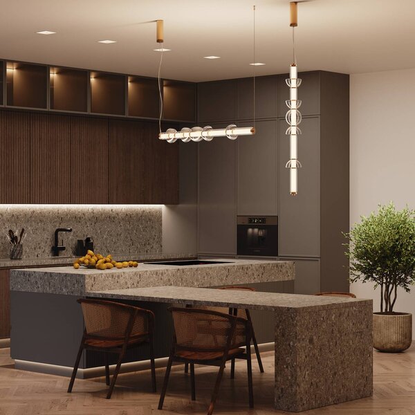 Maytoni Cosmo LED-es függőlámpa, sárgaréz, hossza 98 cm, üveg, Sárgaréz / arany, Nappali / Étkező, fém, Modern