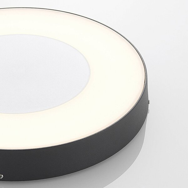 Lucande LED kültéri mennyezeti világítás Sora, kerek, érzékelő, IP54, Alu / szürke / cink, Alumínium, Modern