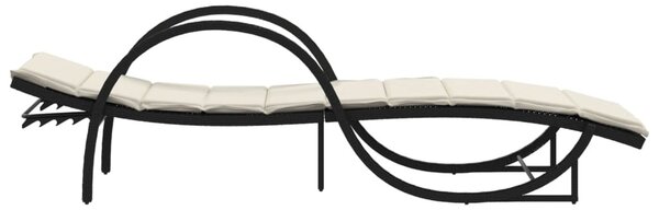 Fekete polyrattan napozóágy párnával 60 x 199 x 42 cm