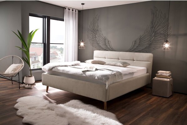 Bézs kárpitozott franciaágy tárolóhellyel ágyráccsal 160x200 cm Lotte – Meise Möbel
