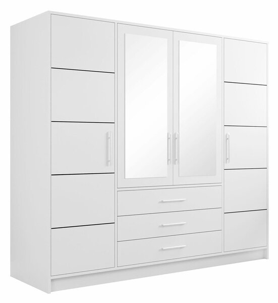 Gardróbszekrény Dortivu, Laminált forgácslap, 200x196x58cm, Fehér, Ezüst