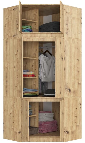 S100 sarok ruhásszekrény felépítménnyel – artisan tölgy