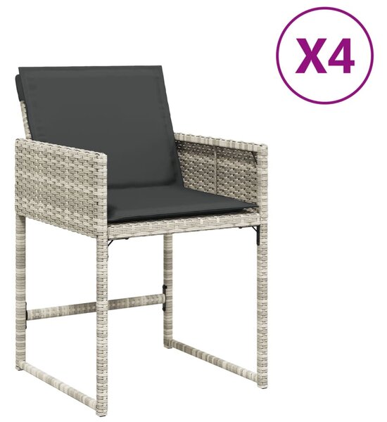 4 db világosszürke polyrattan kerti szék párnával