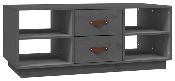 VIDAXL - Tömör Fenyőfa Dohányzóasztal Fiókkal - Szürke - 100x50x41 cm